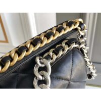 Chanel Women 19 Large Handbag Lambskin Gold Silver-Tone Ruthenium-Finish Metal Black