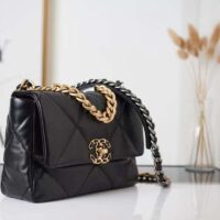 Chanel Women 19 Large Handbag Black Lambskin Gold Silver-Tone Ruthenium-Finish Metal (1)