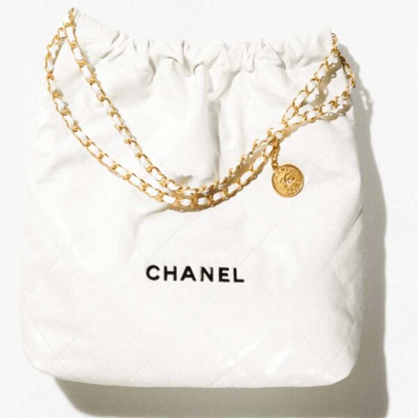 Chanel Women 22 Large Handbag Calfskin Gold-Tone Lacquered Metal White (5)