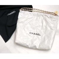 Chanel Women 22 Large Handbag Calfskin Gold-Tone Lacquered Metal White (5)