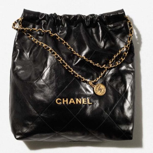 Chanel Women 22 Large Handbag Shiny Calfskin Gold-Tone Metal Black (10)