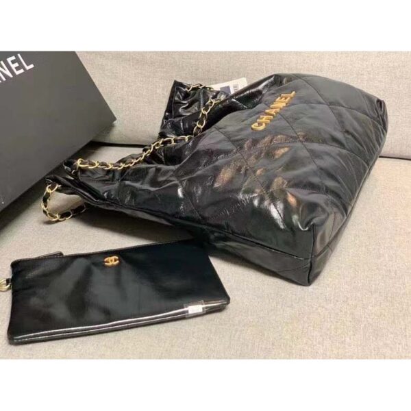 Chanel Women 22 Large Handbag Shiny Calfskin Gold-Tone Metal Black (3)