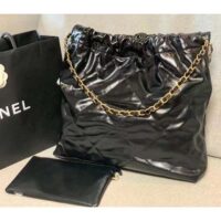 Chanel Women 22 Large Handbag Shiny Calfskin Gold-Tone Metal Black (10)