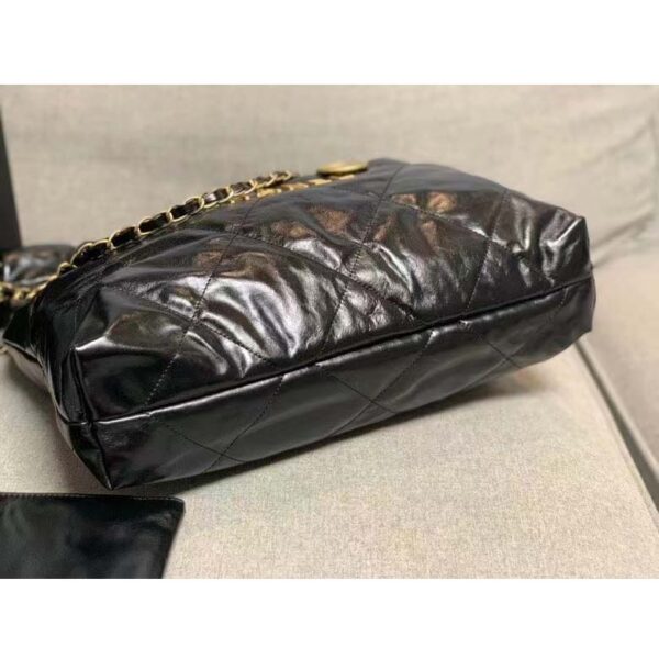 Chanel Women 22 Large Handbag Shiny Calfskin Gold-Tone Metal Black (9)