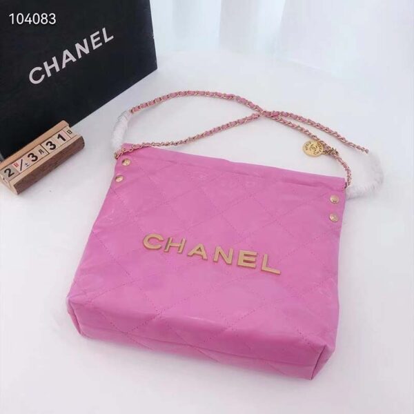 Chanel Women 22 Small Handbag Shiny Calfskin & Gold-Tone Metal Pink (2)
