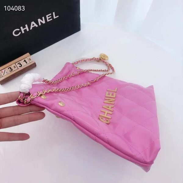 Chanel Women 22 Small Handbag Shiny Calfskin & Gold-Tone Metal Pink (4)