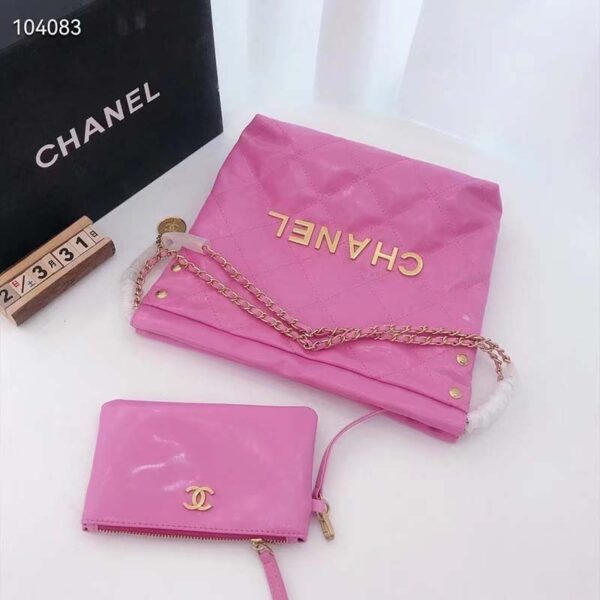 Chanel Women 22 Small Handbag Shiny Calfskin & Gold-Tone Metal Pink (6)