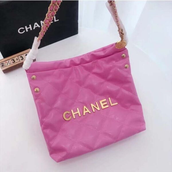 Chanel Women 22 Small Handbag Shiny Calfskin & Gold-Tone Metal Pink (7)