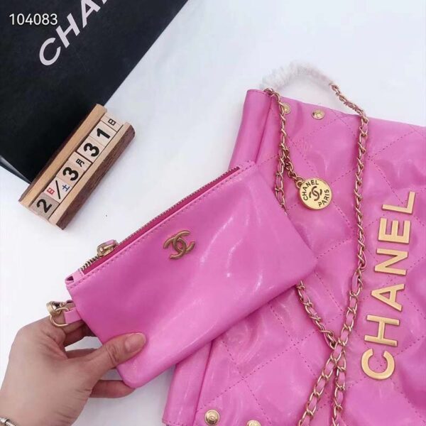 Chanel Women 22 Small Handbag Shiny Calfskin & Gold-Tone Metal Pink (8)