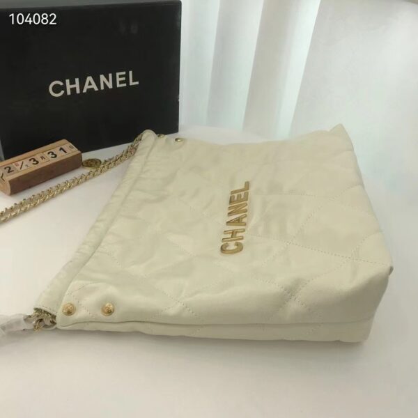 Chanel Women 22 Small Handbag Shiny Calfskin & Gold-Tone Metal Beige (10)
