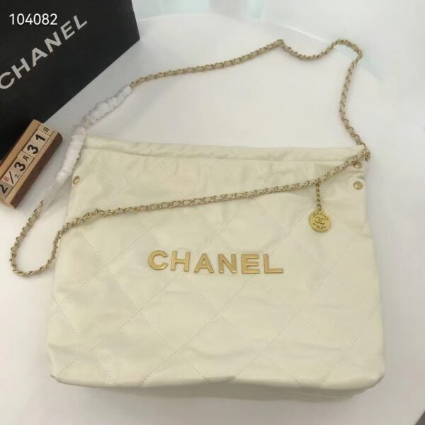 Chanel Women 22 Small Handbag Shiny Calfskin & Gold-Tone Metal Beige (2)