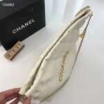 Chanel Women 22 Small Handbag Shiny Calfskin Gold-Tone Metal Beige – Image 8