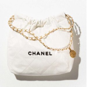 Chanel Women 22 Small Handbag Shiny Calfskin & Gold-Tone Metal Beige