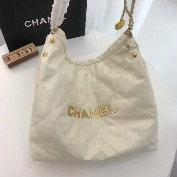 Chanel Women 22 Small Handbag Shiny Calfskin & Gold-Tone Metal Beige (6)
