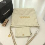 Chanel Women 22 Small Handbag Shiny Calfskin Gold-Tone Metal Beige – Image 3