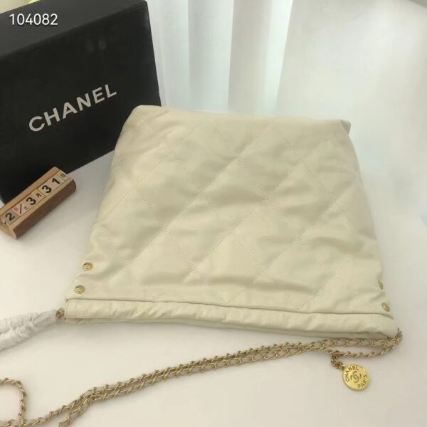 Chanel Women 22 Small Handbag Shiny Calfskin & Gold-Tone Metal Beige (8)