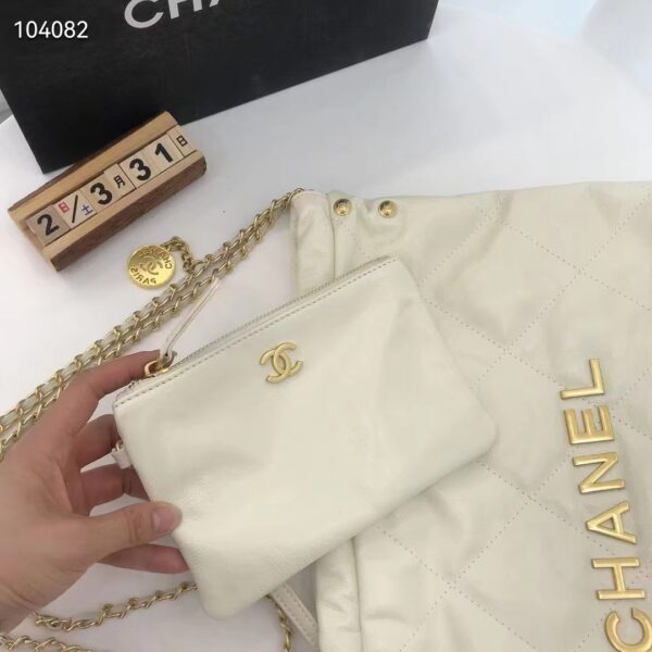 Chanel Women 22 Small Handbag Shiny Calfskin & Gold-Tone Metal Beige (9)