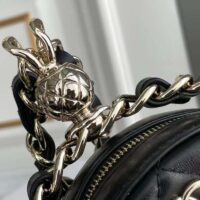 Chanel Women Chain Handbag Goatskin Leather Gold-Tone Metal Black (8)
