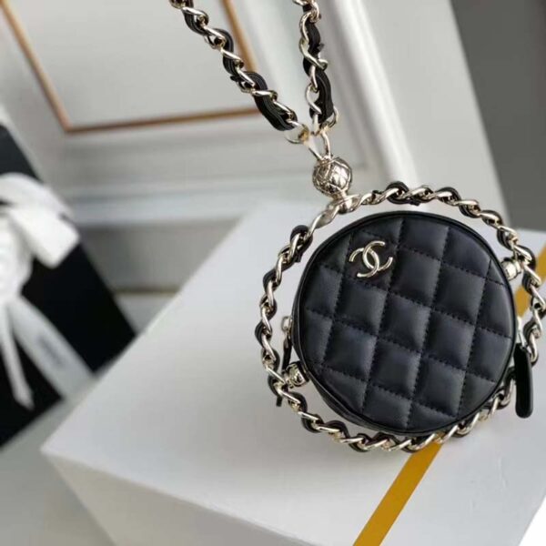 Chanel Women Chain Handbag Goatskin Leather Gold-Tone Metal Black (4)