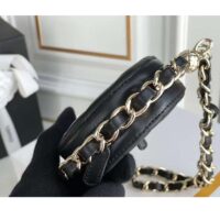 Chanel Women Chain Handbag Goatskin Leather Gold-Tone Metal Black (8)