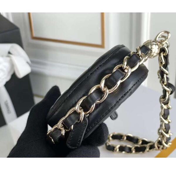 Chanel Women Chain Handbag Goatskin Leather Gold-Tone Metal Black (5)