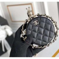 Chanel Women Chain Handbag Goatskin Leather Gold-Tone Metal Black (8)