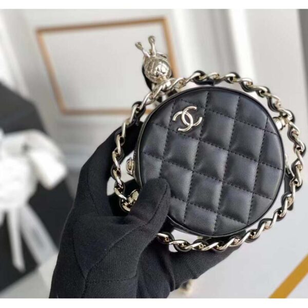 Chanel Women Chain Handbag Goatskin Leather Gold-Tone Metal Black (6)