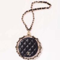 Chanel Women Chain Handbag Goatskin Leather Gold-Tone Metal Black (8)