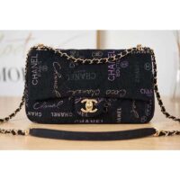 Chanel Women Large Flap Bag Printed Denim Gold-Tone Metal Black Multicolor (8)