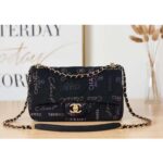 Chanel Women Large Flap Bag Printed Denim Gold-Tone Metal Black Multicolor - Image 6