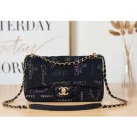 Chanel Women Large Flap Bag Printed Denim Gold-Tone Metal Black Multicolor (8)