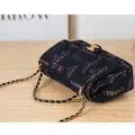 Chanel Women Large Flap Bag Printed Denim Gold-Tone Metal Black Multicolor - Image 4