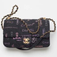 Chanel Women Large Flap Bag Printed Denim Gold-Tone Metal Black Multicolor (8)