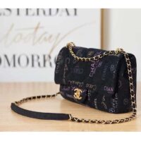 Chanel Women Large Flap Bag Printed Denim Gold-Tone Metal Black Multicolor (8)