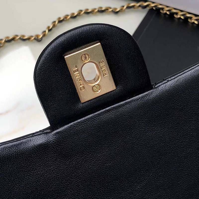 Chanel Women Mini Flap Bag Calfskin Gold-Tone Metal Ball Black - LULUX