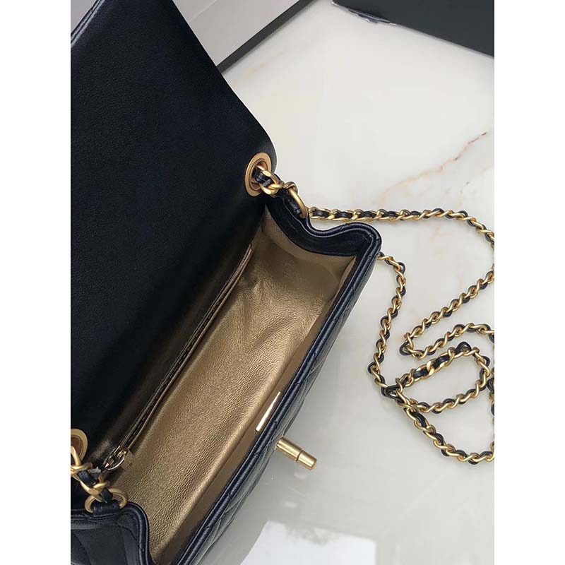 Chanel Women Mini Flap Bag Calfskin Gold-Tone Metal Ball Black - LULUX