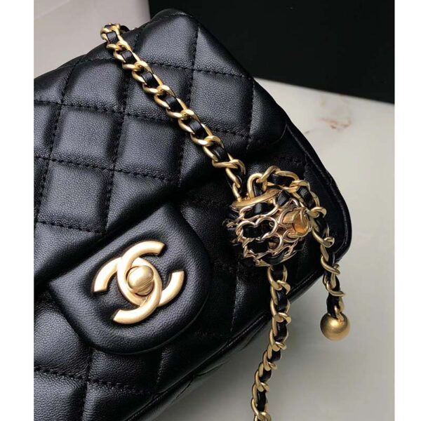 Chanel Women Mini Flap Bag Calfskin Gold-Tone Ball Metal Black (2)