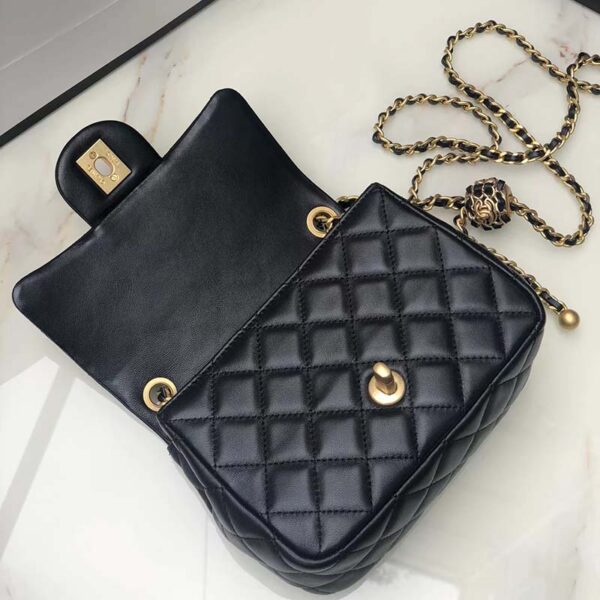 Chanel Women Mini Flap Bag Calfskin Gold-Tone Ball Metal Black (4)