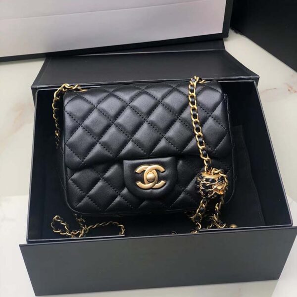 Chanel Women Mini Flap Bag Calfskin Gold-Tone Ball Metal Black (7)