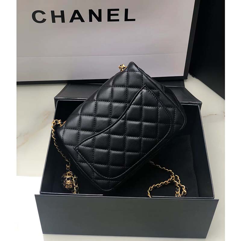 Chanel Women Mini Flap Bag Calfskin Gold-Tone Metal Ball Black - LULUX