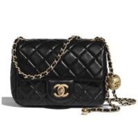 Chanel Women Mini Flap Bag Calfskin Gold-Tone Ball Metal Black (9)