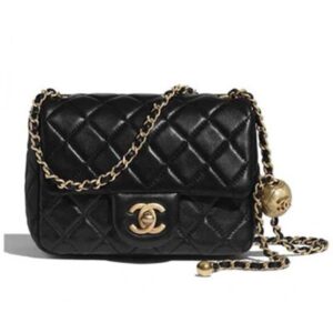 Chanel Women Mini Flap Bag Calfskin Gold-Tone Ball Metal Black