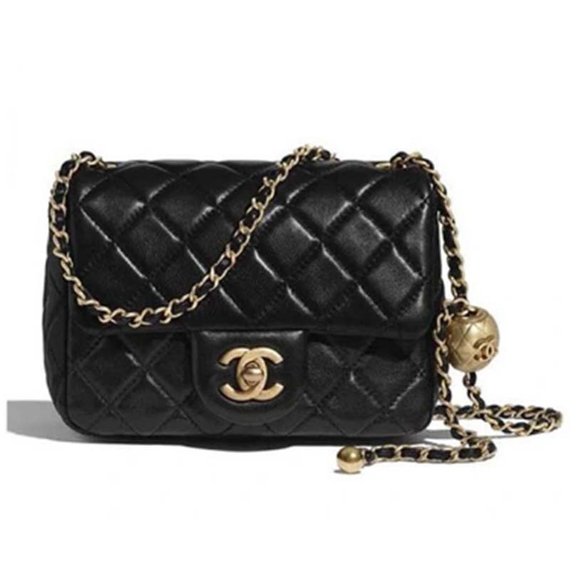 Chanel Women Mini Flap Bag Calfskin Gold-Tone Metal Ball Black - LULUX