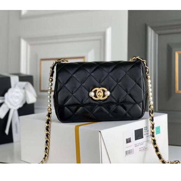 Chanel Women Mini Flap Bag Calfskin Imitation Pearls Gold-Tone Metal Black (1)