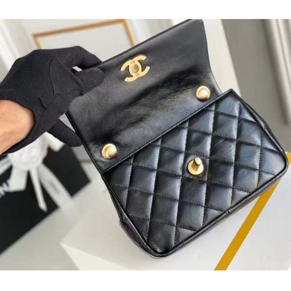 Chanel Women Mini Flap Bag Calfskin Imitation Pearls Gold-Tone Metal Black (10)