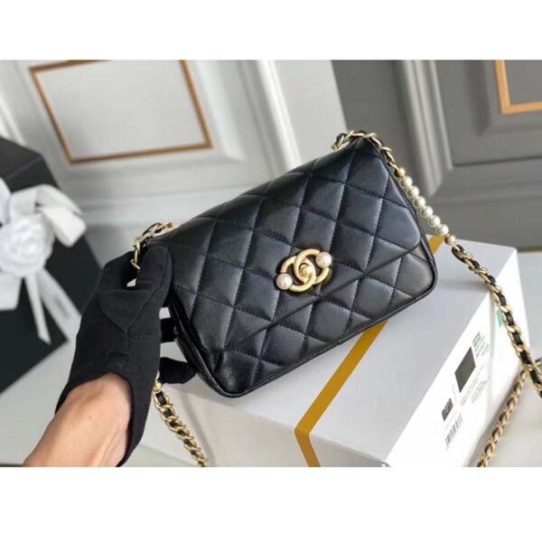 Chanel Women Mini Flap Bag Calfskin Imitation Pearls Gold-Tone Metal Black (3)