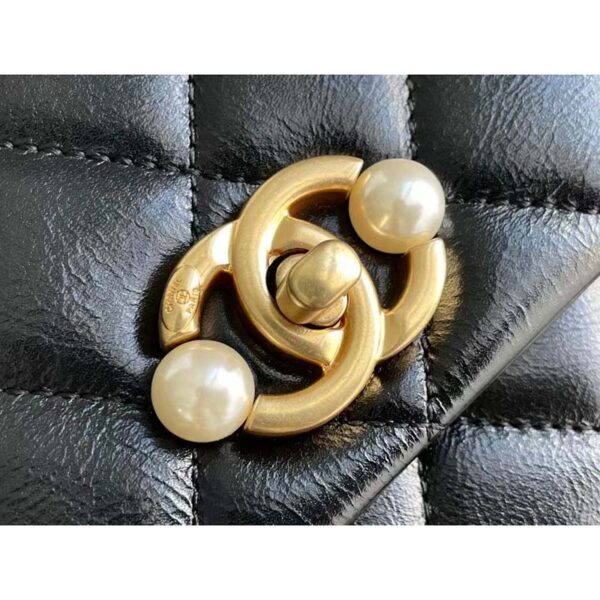 Chanel Women Mini Flap Bag Calfskin Imitation Pearls Gold-Tone Metal Black (4)