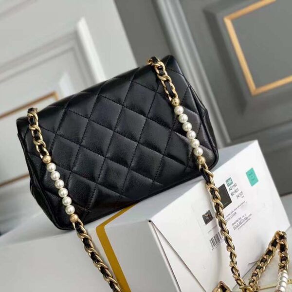 Chanel Women Mini Flap Bag Calfskin Imitation Pearls Gold-Tone Metal Black (7)