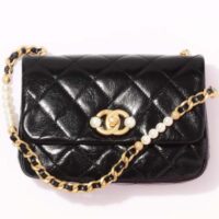 Chanel Women Mini Flap Bag Calfskin Imitation Pearls Gold-Tone Metal Black (9)