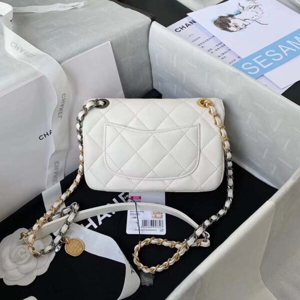 Chanel Women Mini Flap Bag Lambskin Glass Imitation Pearls Strass Gold Silver (10)